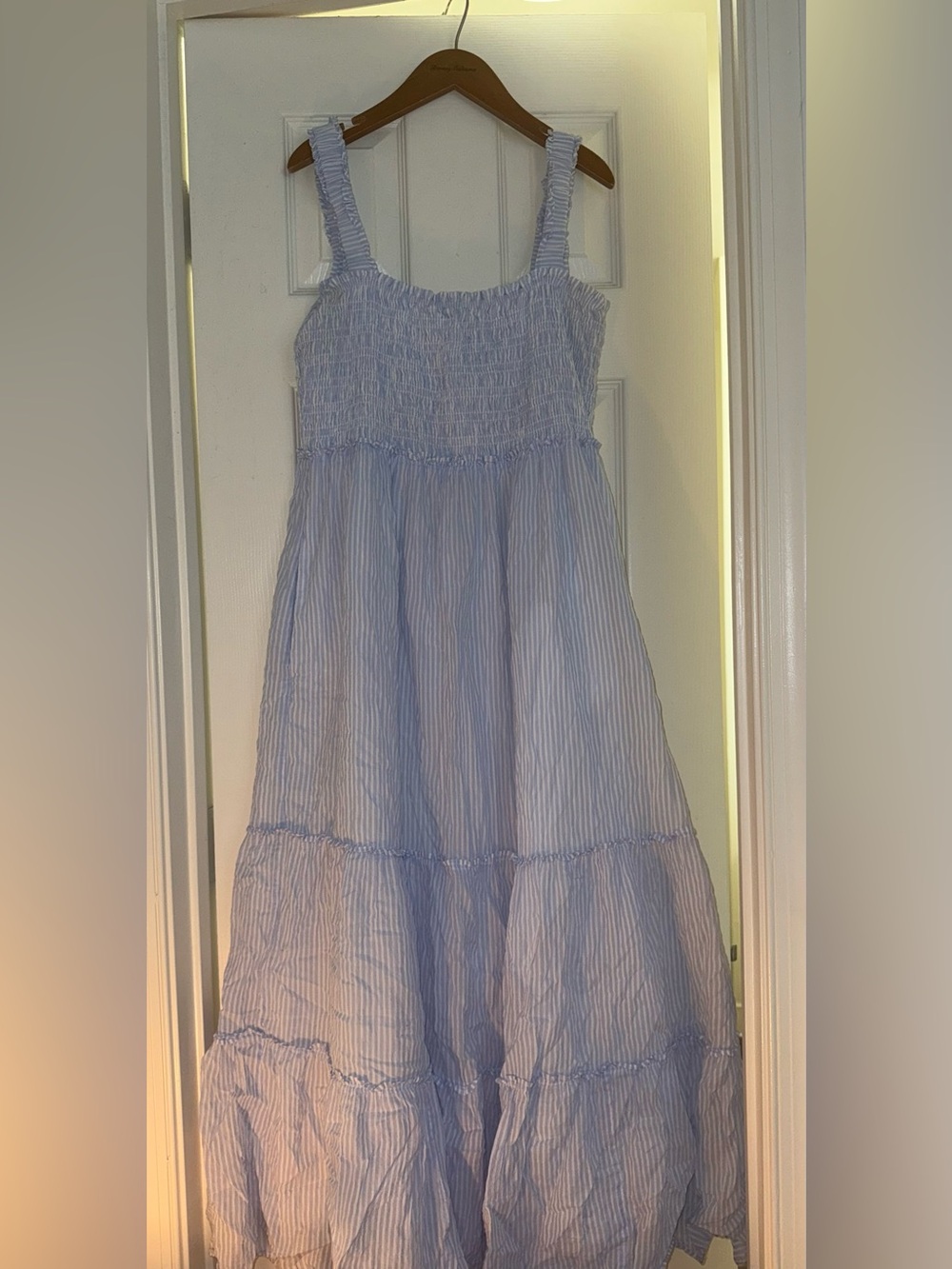 Lilly Pulitzer Hadly Smocked Maxi Dress Striped Blue Large